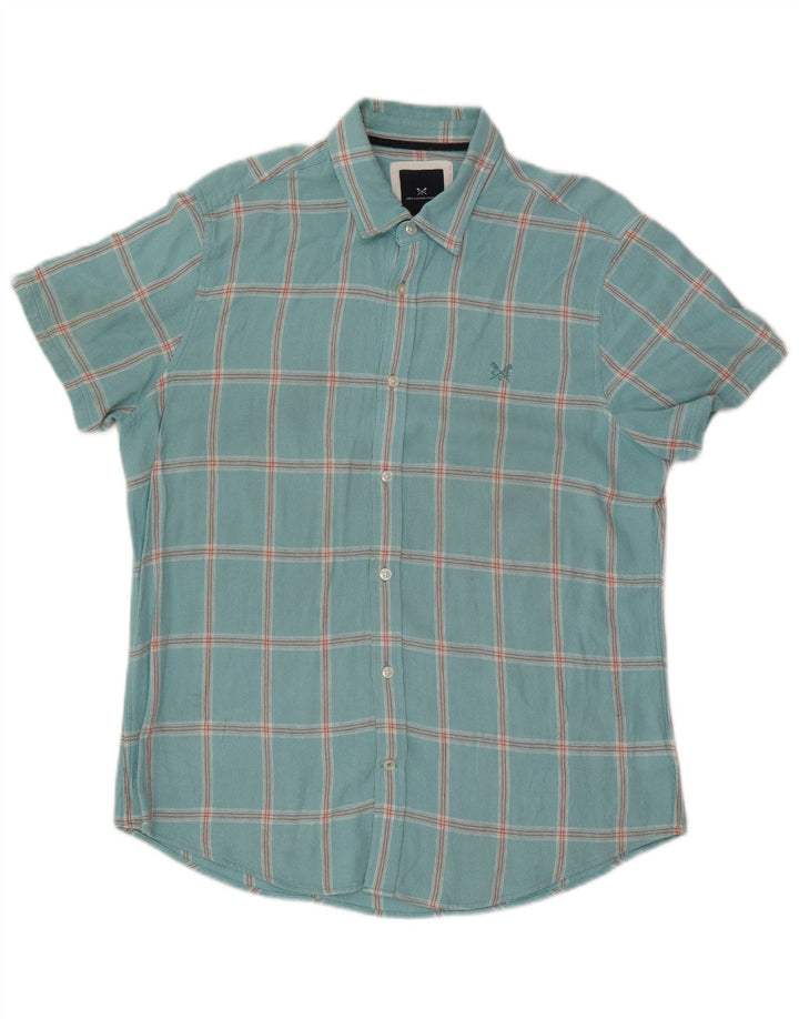 Crew Clothing Herren-Kurzarmhemd, groß, türkisfarben, kariert, Viskose