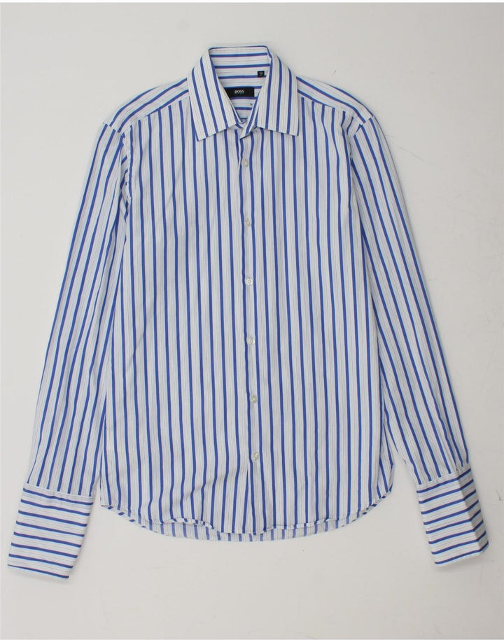 HUGO BOSS Formales Herrenhemd, Größe 38 15, mittelblau gestreift, Baumwolle