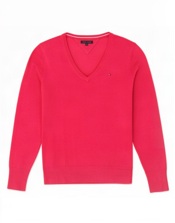 Tommy Hilfiger Damen-Pullover mit V-Ausschnitt, Gr. 10, Größe S, rosa, Baumwolle
