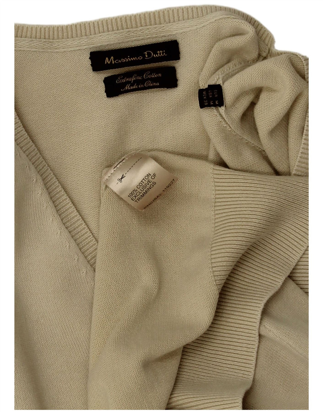 Massimo Dutti Herren-Pullover mit V-Ausschnitt aus mittelbeiger Baumwolle