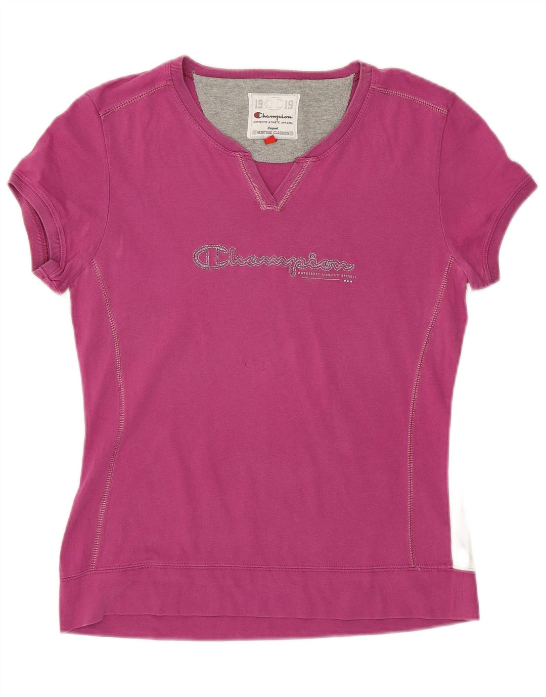 CHAMPION Damen Grafik-T-Shirt-Oberteil UK 12 Mittelrosa
