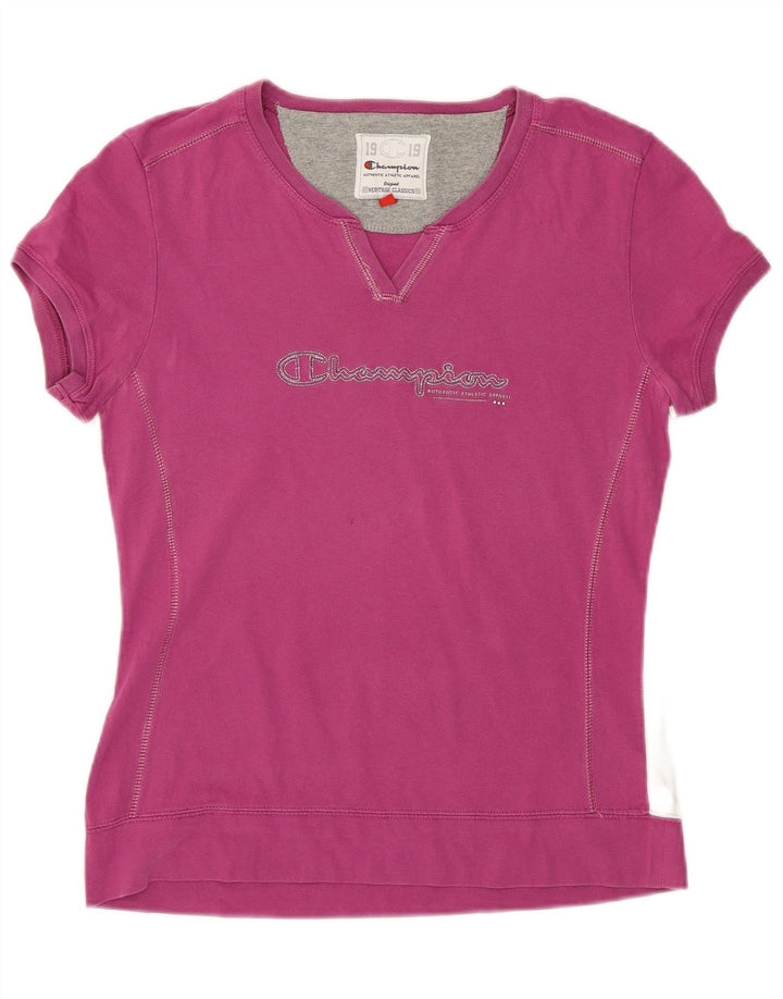 CHAMPION Damen Grafik-T-Shirt-Oberteil UK 12 Mittelrosa