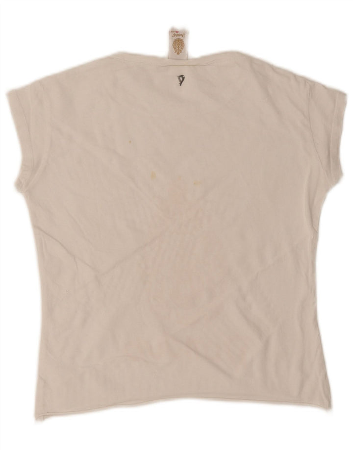Dondup Damen Crop Graphic T-Shirt Top UK 12 Medium Weiß