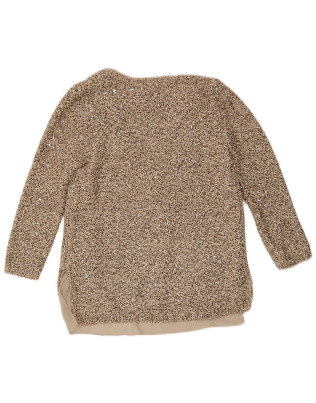 Zara Damen-Blusenoberteil mit 3/4-Ärmeln, UK-Gr. 14, mittelbeigefarbenes Polyester