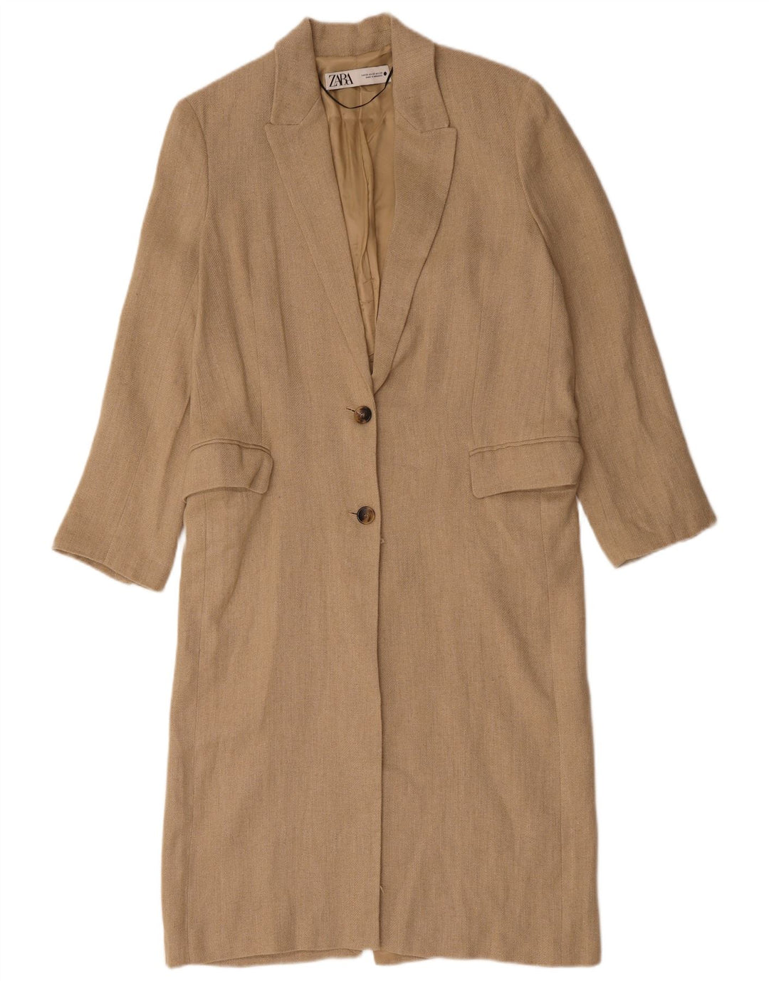 ZARA Damen Übergroßer Mantel UK 6 XS Beige Leinen