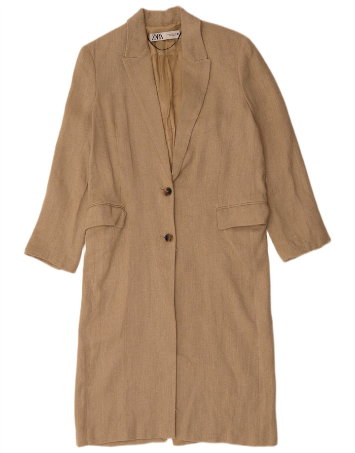 ZARA Damen Übergroßer Mantel UK 6 XS Beige Leinen
