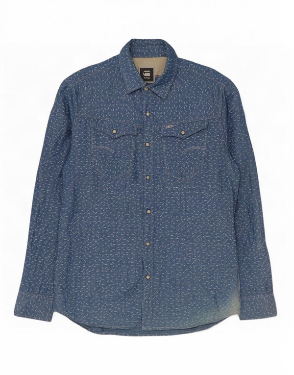 G-Star Herrenhemd XL Blau gepunktetes Leinen