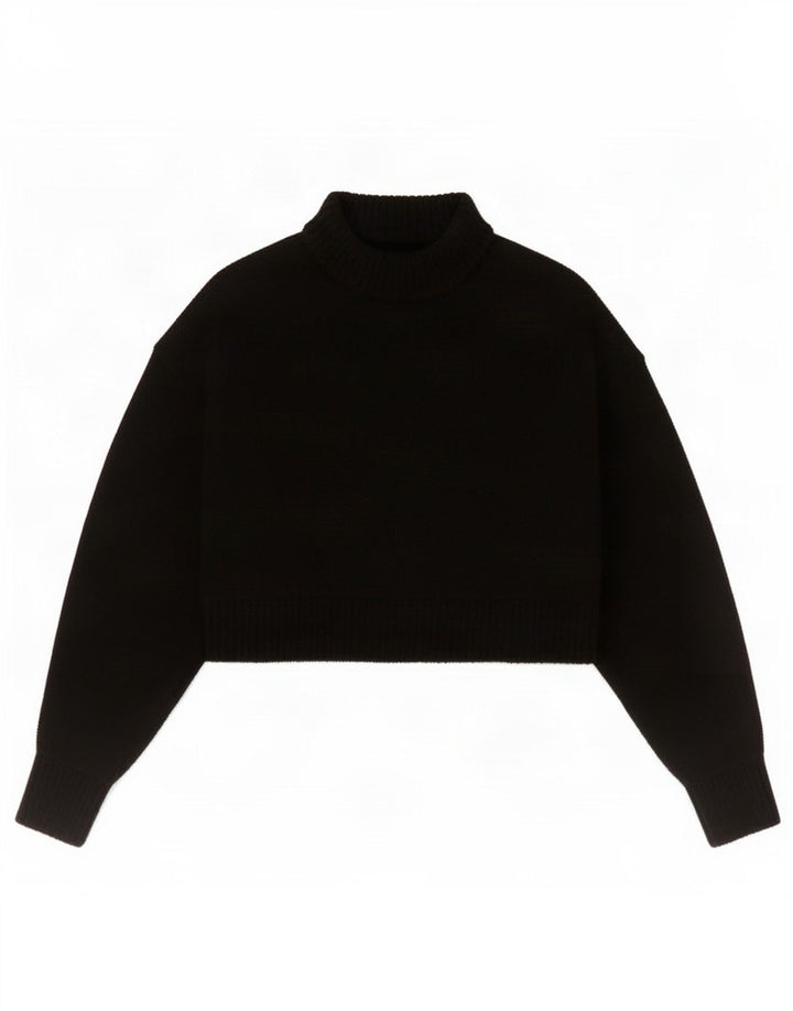 Zara Damen Crop Rollkragenpullover Pullover UK 12 Mittelschwarze Wolle