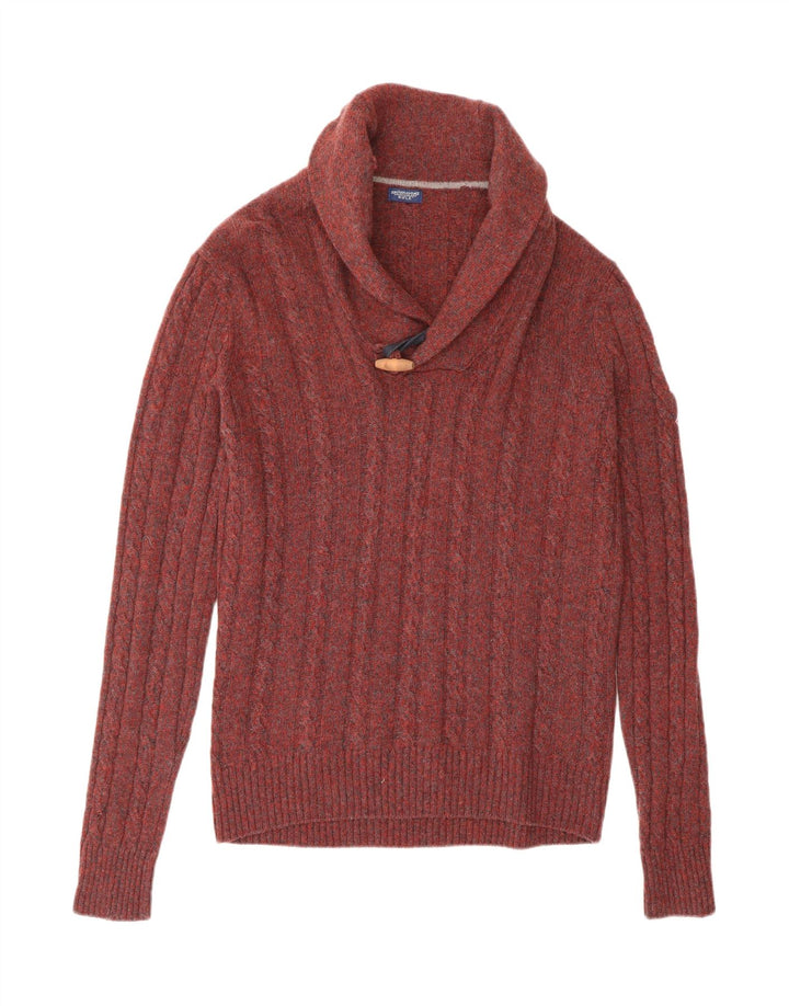 RIFLE Womens Shawl Neck Jumper Sweater UK 14 Medium Burgundy Wool