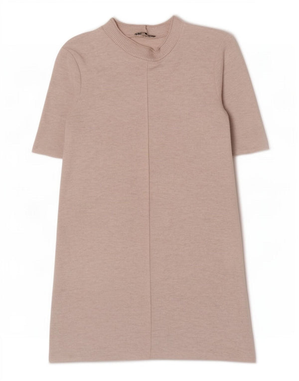 Zara Damen Etuikleid UK 14 Mittelbeige meliertes Polyester