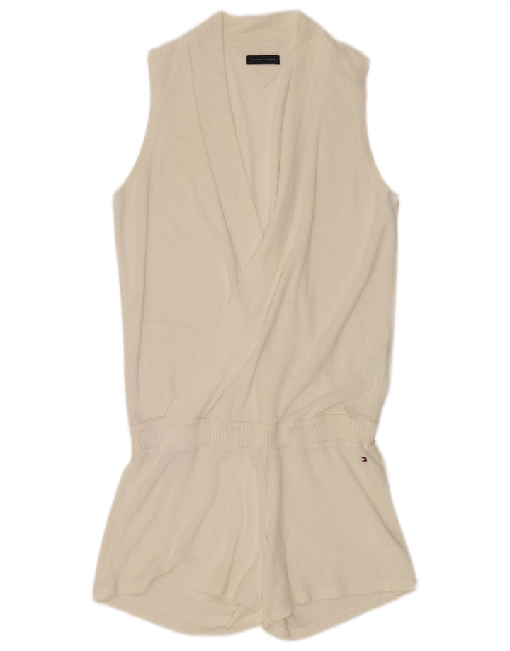 Tommy Hilfiger Damen ärmelloser Playsuit UK 10 Small Weiße Baumwolle