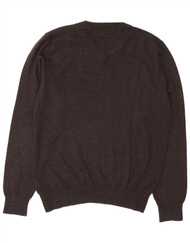 Tommy Hilfiger Herren-Pullover mit V-Ausschnitt aus mittelbrauner Wolle