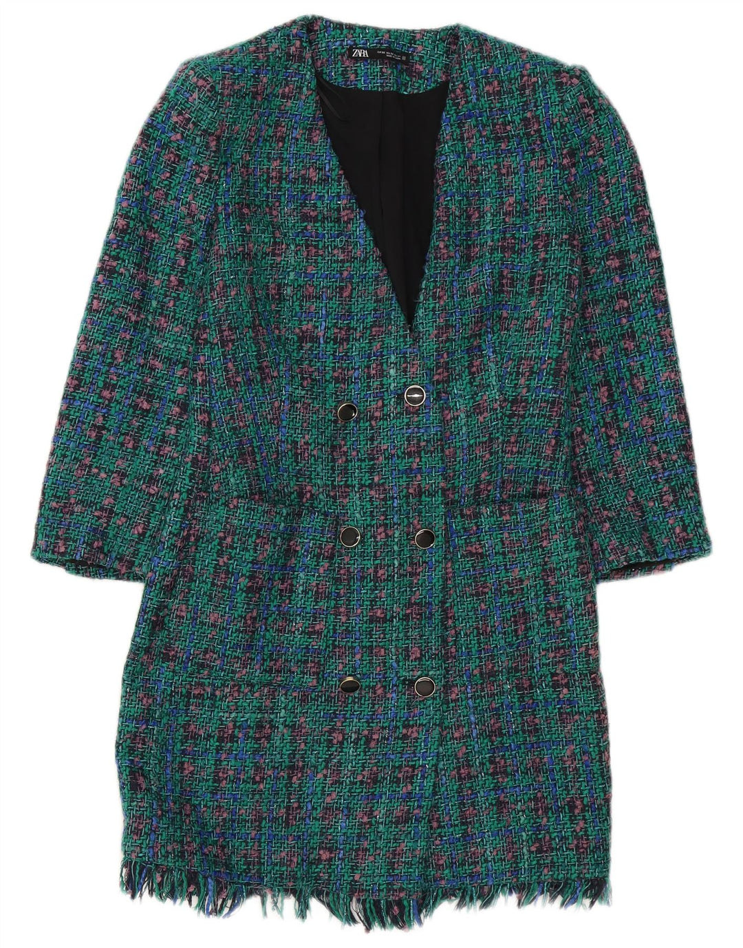 ZARA Womens Double Breasted Coat UK 6 XS Turquoise Check