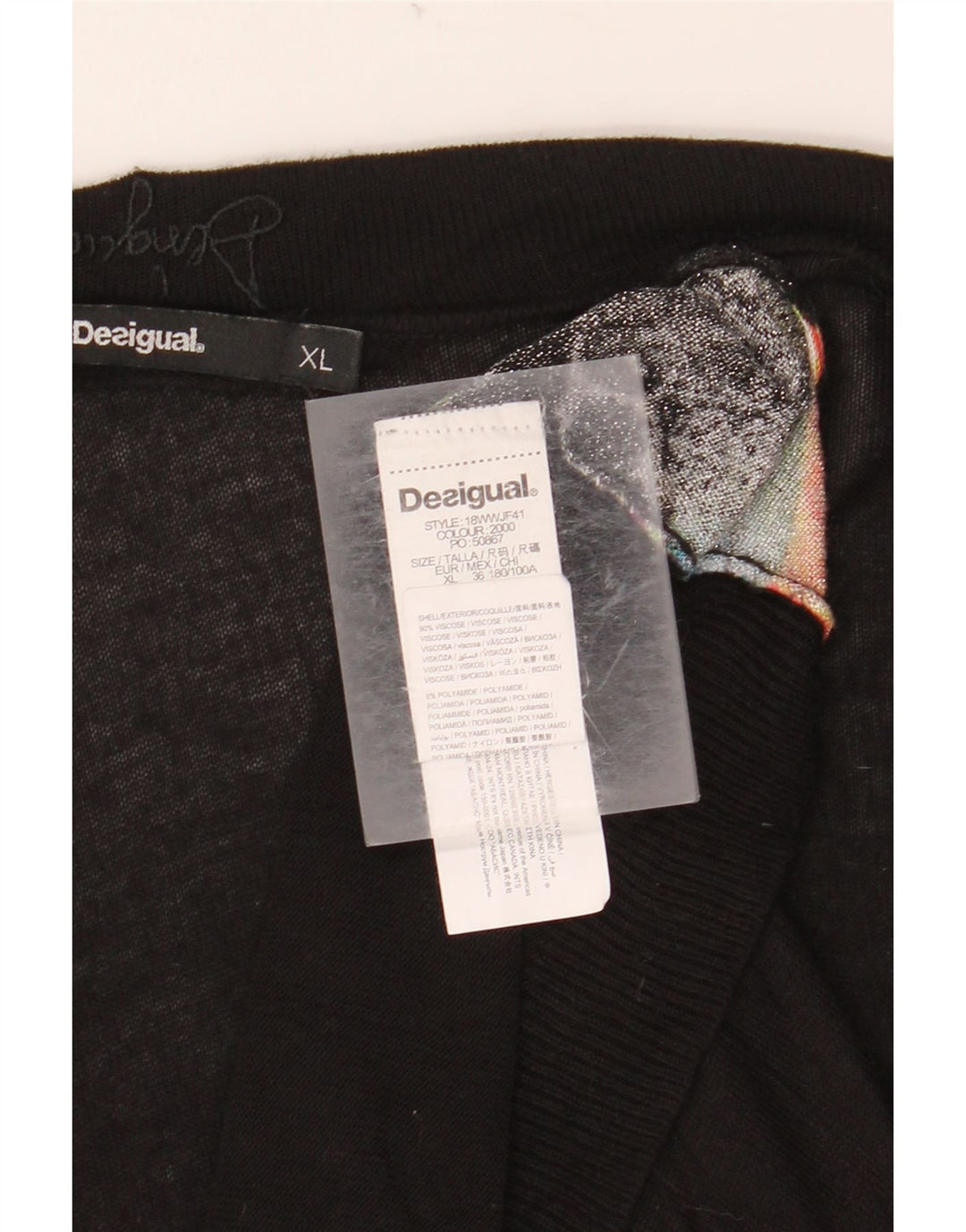 DESIGUAL Womens Graphic Top Langarm UK 18 XL Schwarz Viskose Schmetterling