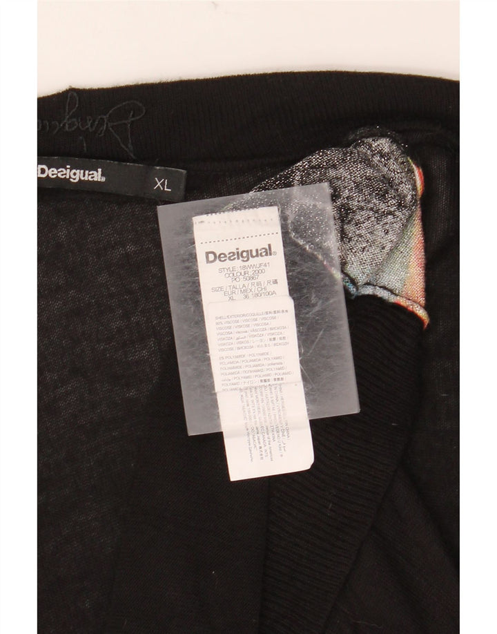 DESIGUAL Womens Graphic Top Langarm UK 18 XL Schwarz Viskose Schmetterling