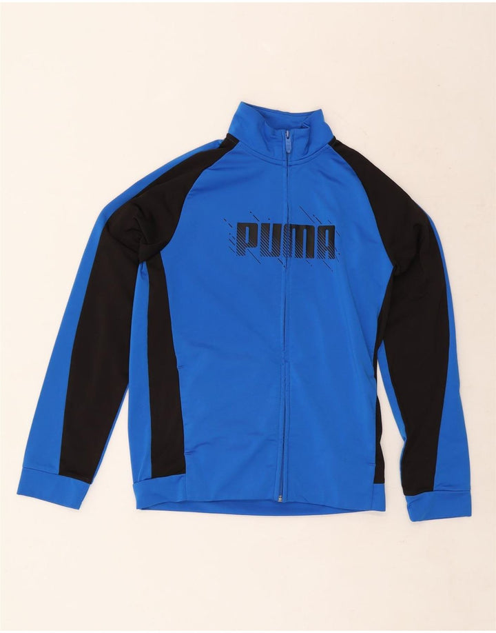 Puma Jungen Grafik-Trainingsanzug-Top-Jacke, 13–14 Jahre, blaues Farbblockdesign