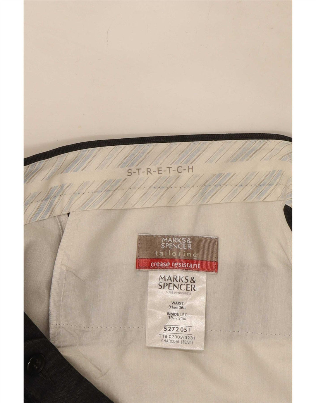 Marks & Spencer Herren-Stretch-Anzughose mit Zapfen, W36, L31, graues Polyester