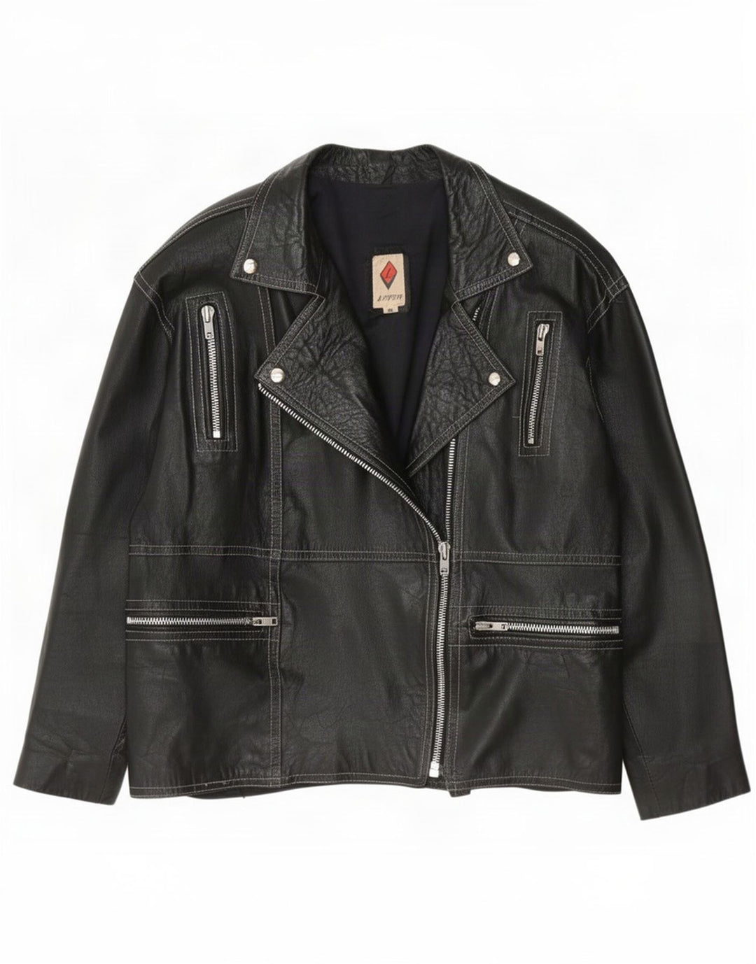 Vintage Damen Biker Lederjacke IT 48 XL Schwarz