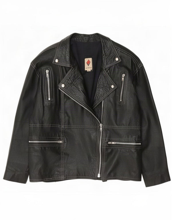 Vintage Damen Biker Lederjacke IT 48 XL Schwarz