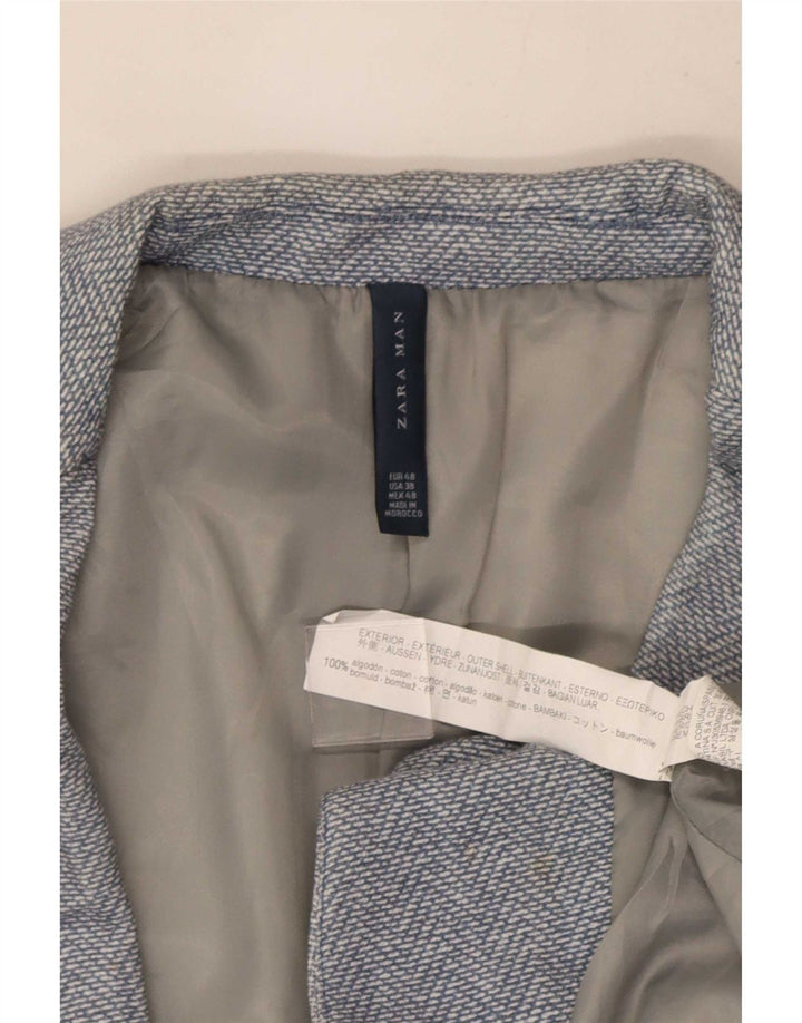 Zara Herren-Blazer mit 2 Knöpfen, EU 48, mittelblaue Baumwolle