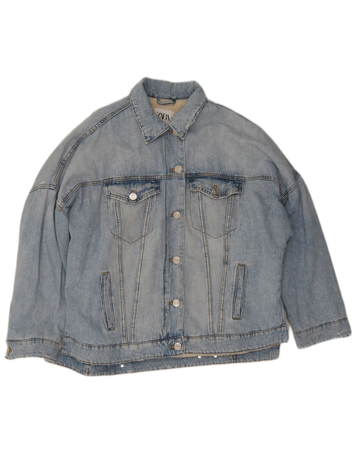 Übergroße Denim-Sherpa-Jacke von Zara für Damen, UK 14, Mittelblau