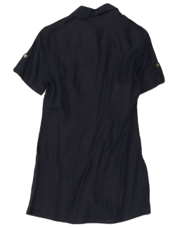 Laura Ashley Damen-Hemdkleid mit kurzen Ärmeln, Größe S, Marineblau, Leinen