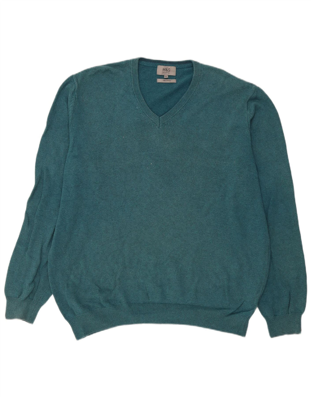 Marks & Spencer Herren-Pullover mit V-Ausschnitt, 2XL, blaue Baumwolle