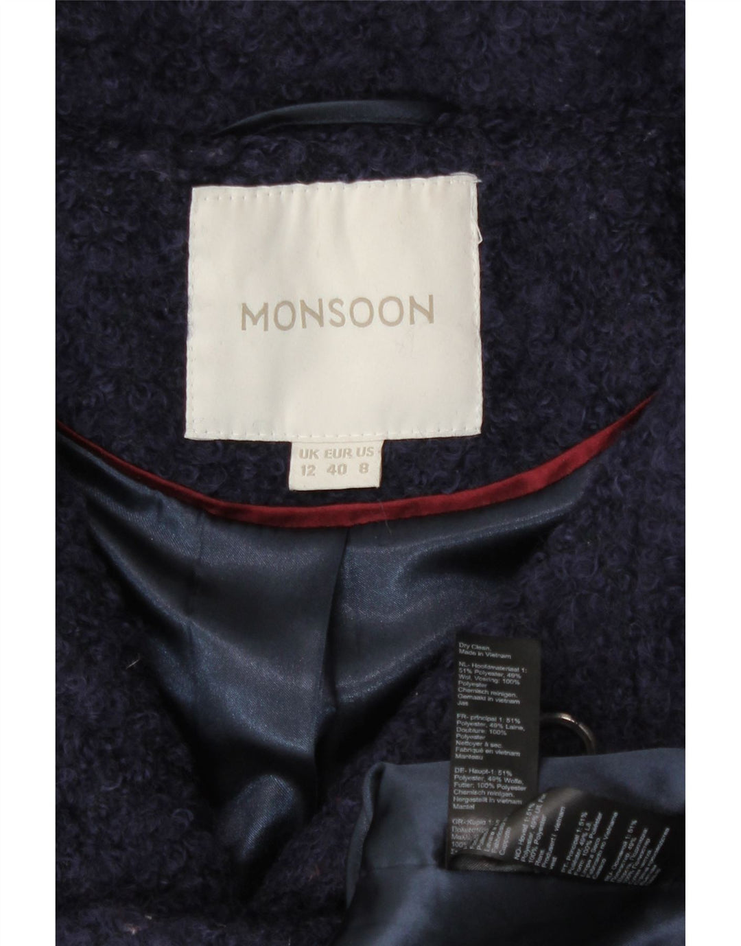 Monsoon Damenmantel UK 12 Medium Marineblau Polyester