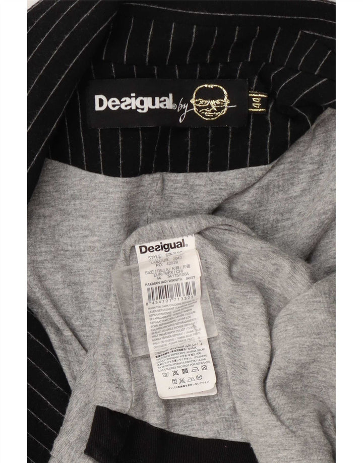 Desigual Damen 1-Knopf-Blazerjacke EU 44 XL Grau gestreifte Viskose
