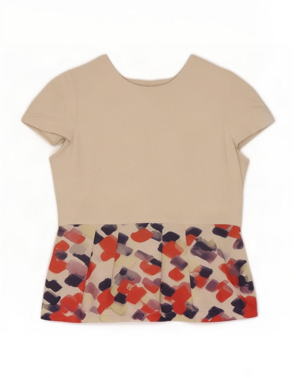 Rodier Damen Crop Bluse Top IT 40 Small Beige Geometrisch Baumwolle