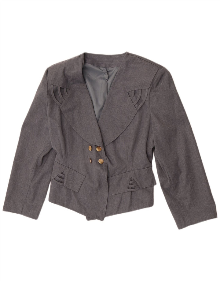 Vintage Damen Zweireihige Blazerjacke UK 12 Mittelgraues Polyester