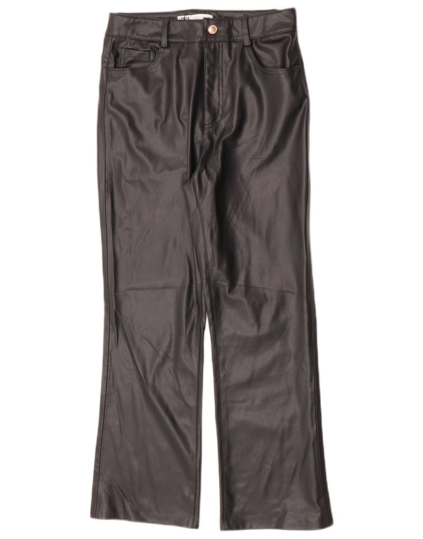 Zara Damen Bootcut-Kunstlederhose EU 38 Small W28 L26 Schwarz