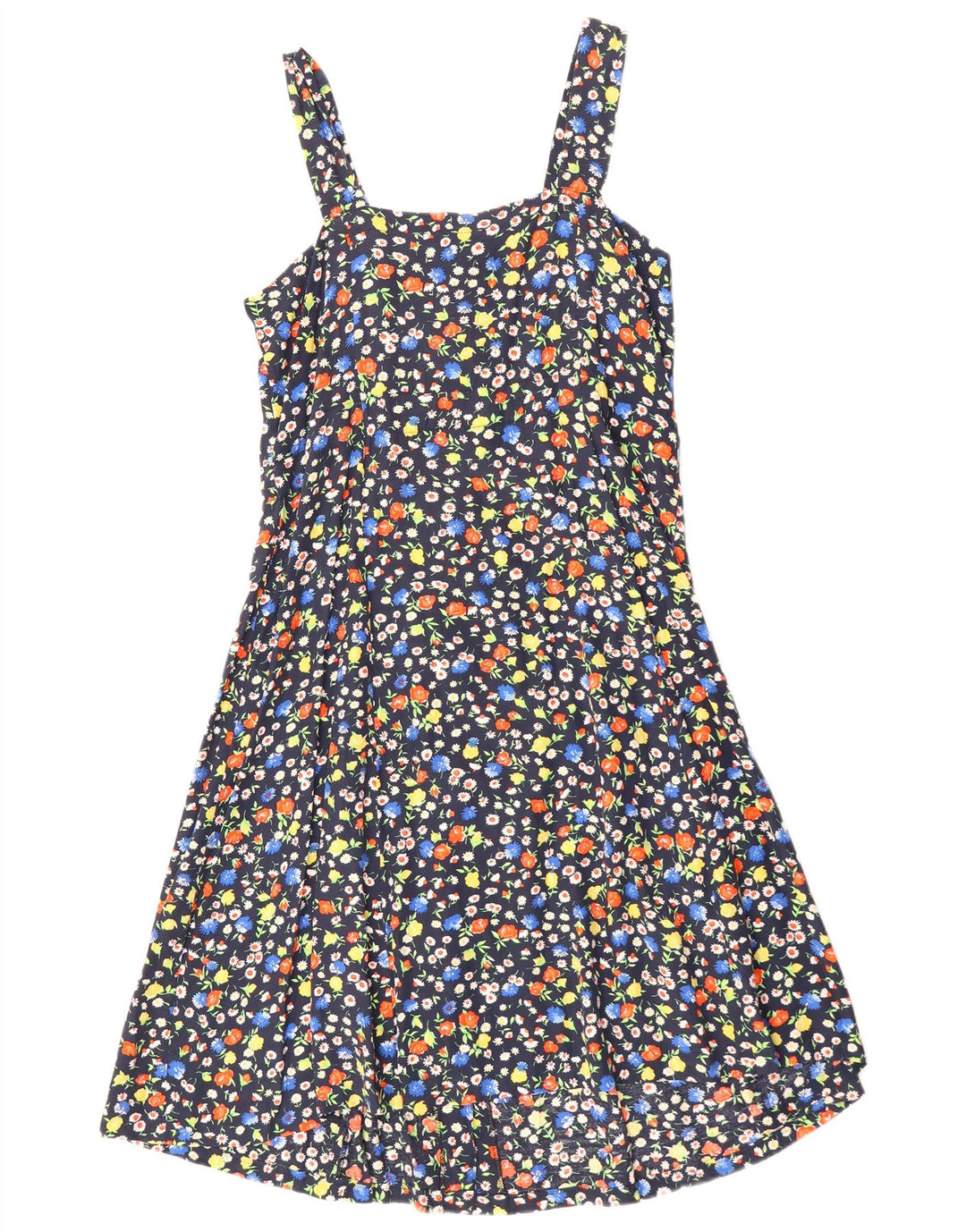 Vintage Damen Sonnenkleid UK 12 Medium Marineblau Blumen