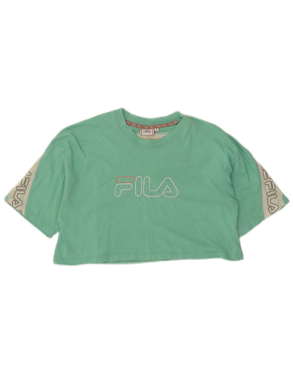 Fila Damen Crop Graphic T-Shirt Top UK 10 Small Grün Farbblock
