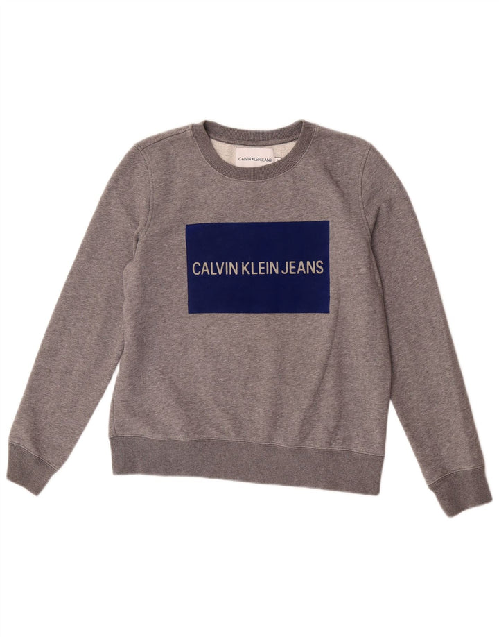 Calvin Klein Jeans Damen Grafik-Sweatshirt-Pullover UK 14 Mittelgrau