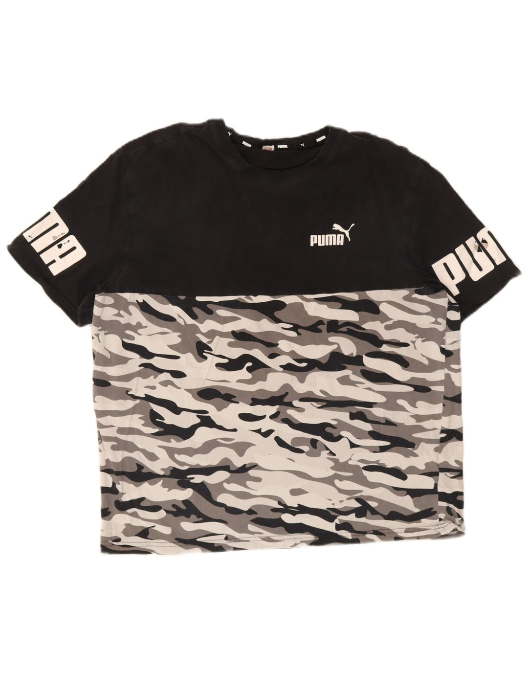 Puma Herren Grafik T-Shirt Top Mittel Schwarz Camouflage