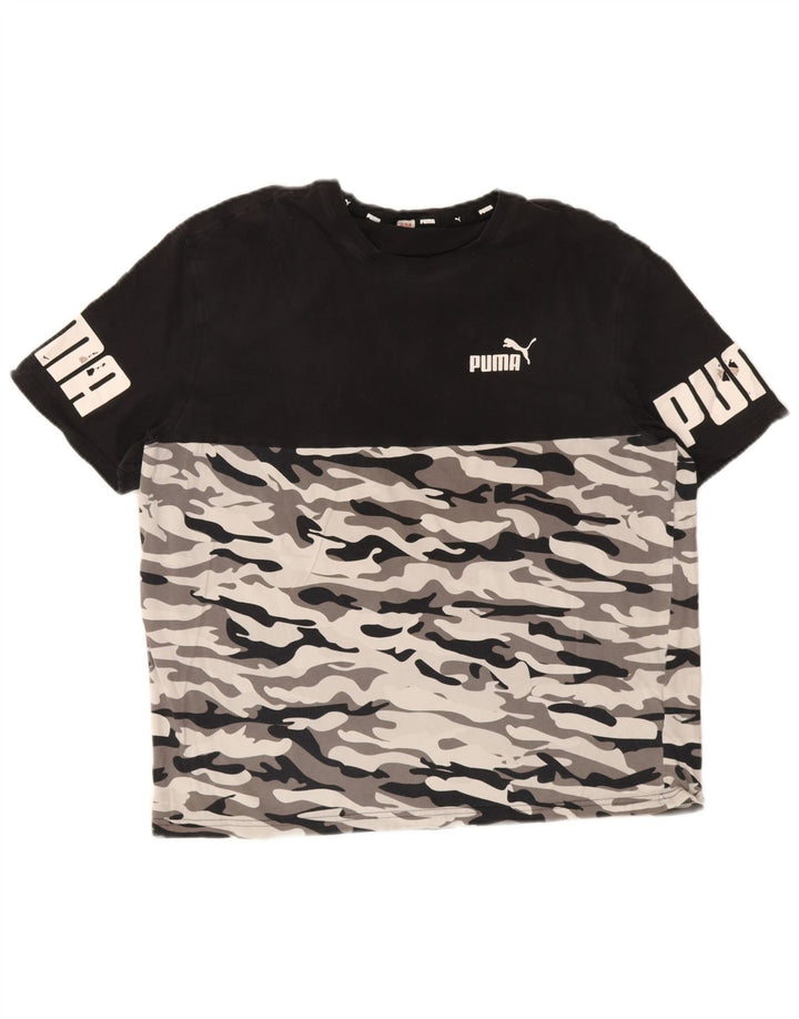 Puma Herren Grafik T-Shirt Top Mittel Schwarz Camouflage