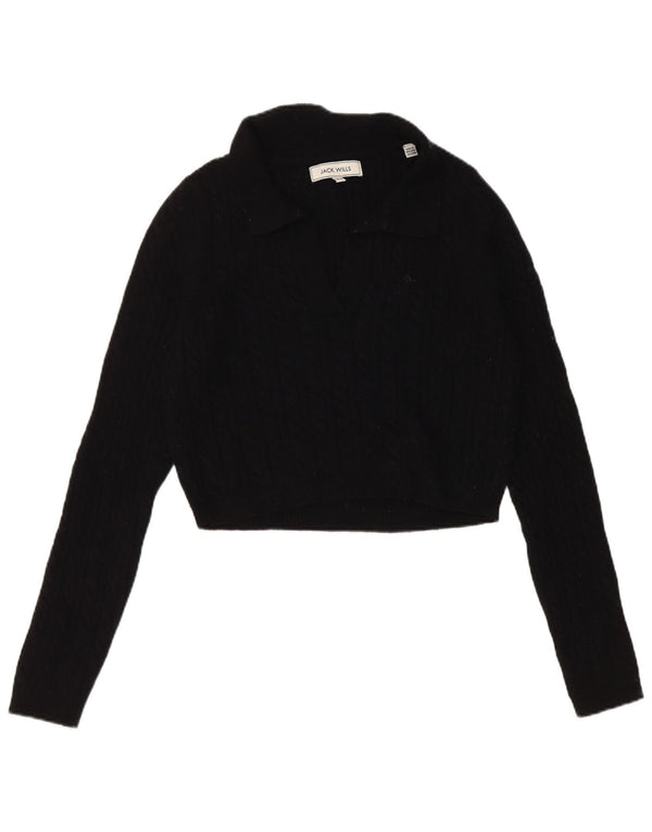 Jack Wills Damen Crop Polo Neck Pullover Pullover UK 14 Large Schwarz