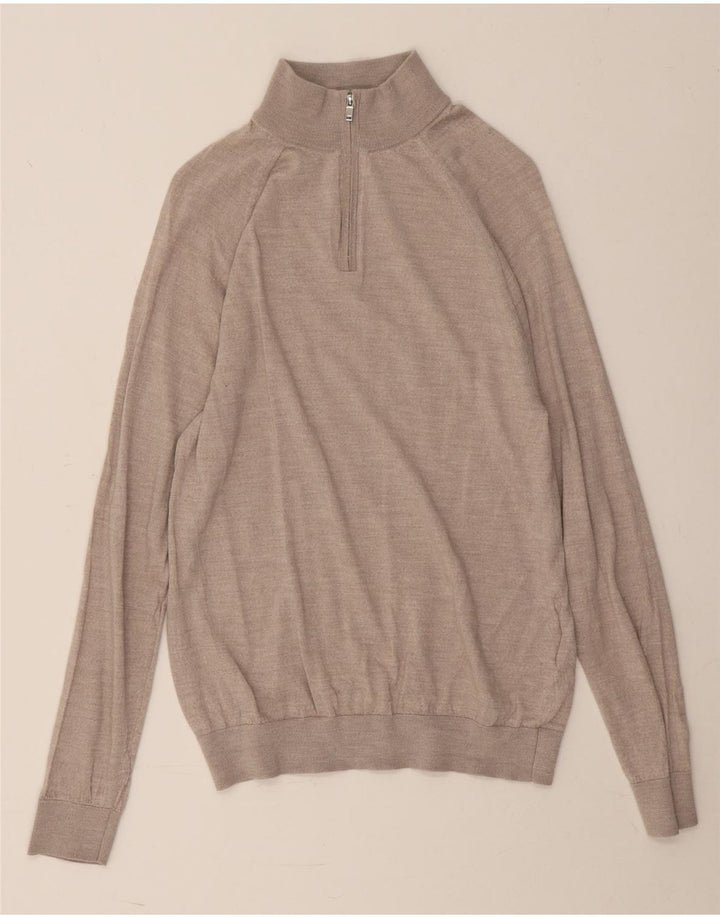 REISS Herren-Pullover mit Reißverschluss am Hals, große graue Wolle