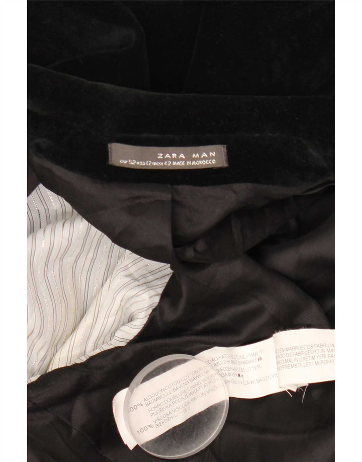 Zara Herren-Blazer aus Samt mit 1 Knopf, EU 52, große schwarze Baumwolle