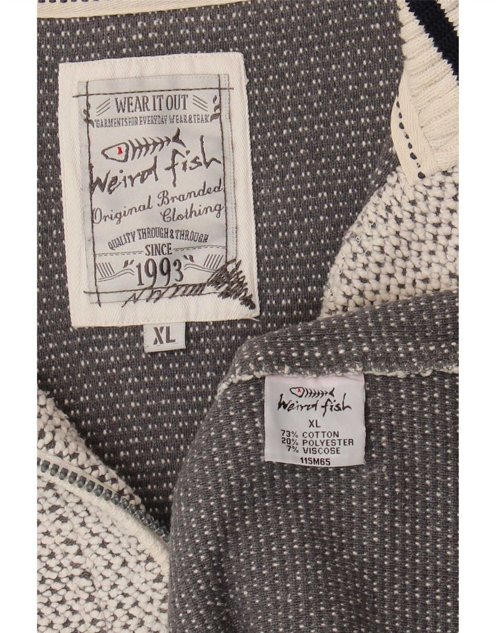 Weird Fish Herren-Sweatshirt mit Reißverschluss, XL, graue Baumwolle