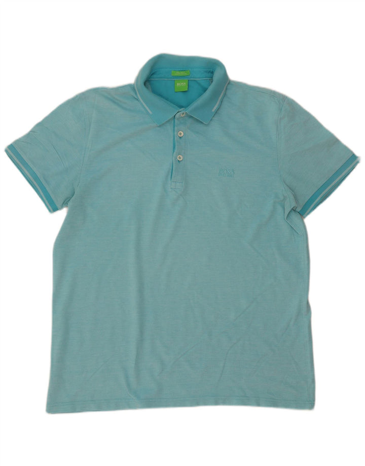 Hugo Boss Herren-Poloshirt mit normaler Passform, XL, blaue Baumwolle
