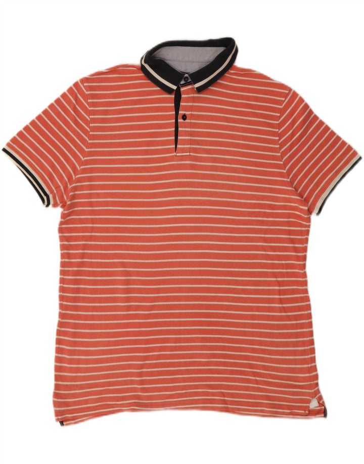 Massimo Dutti Herren Poloshirt XL Orange gestreift aus Baumwolle