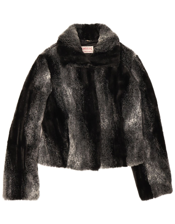 CLASSIC Damen Crop Kunstfelljacke UK 12 Mittelschwarz gestreift aus Acryl