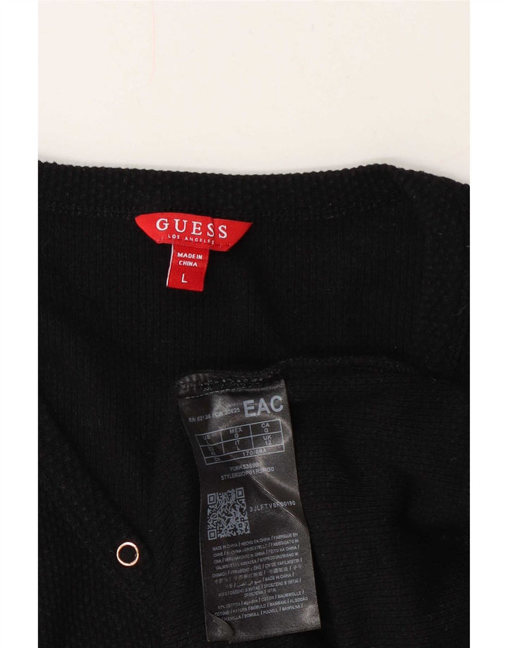 Guess Damen Top Langarm UK 12 Medium Schwarz Baumwolle
