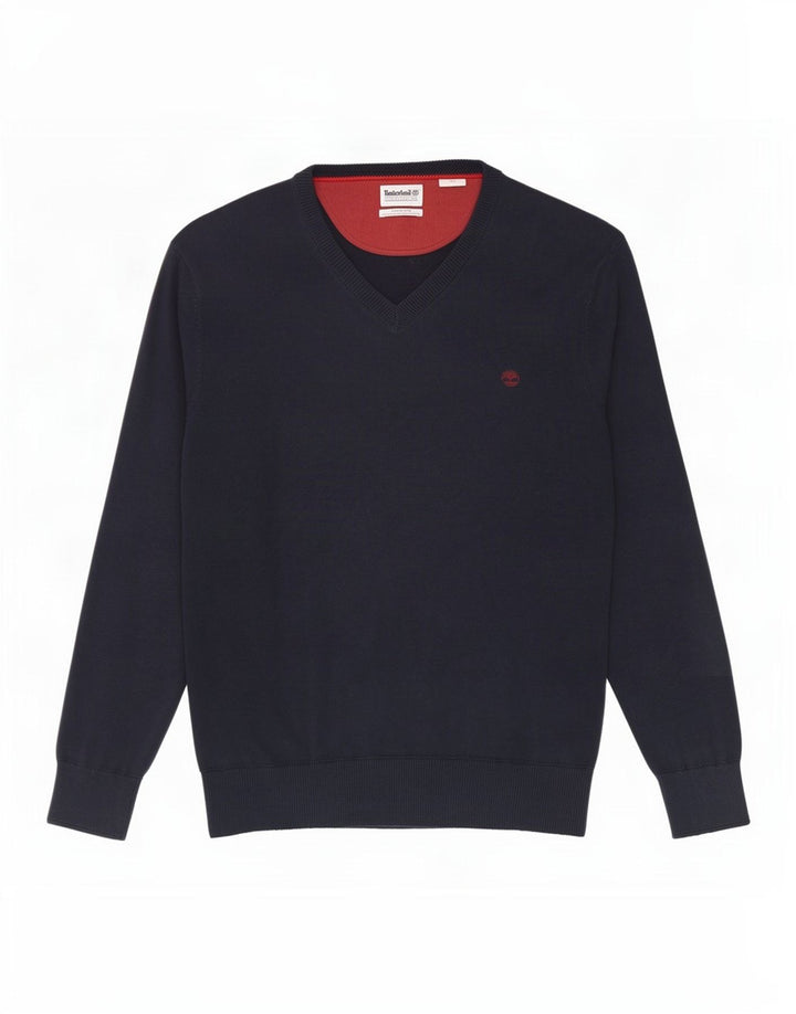 Timberland Herren-Pullover mit V-Ausschnitt aus mittelblauer Baumwolle