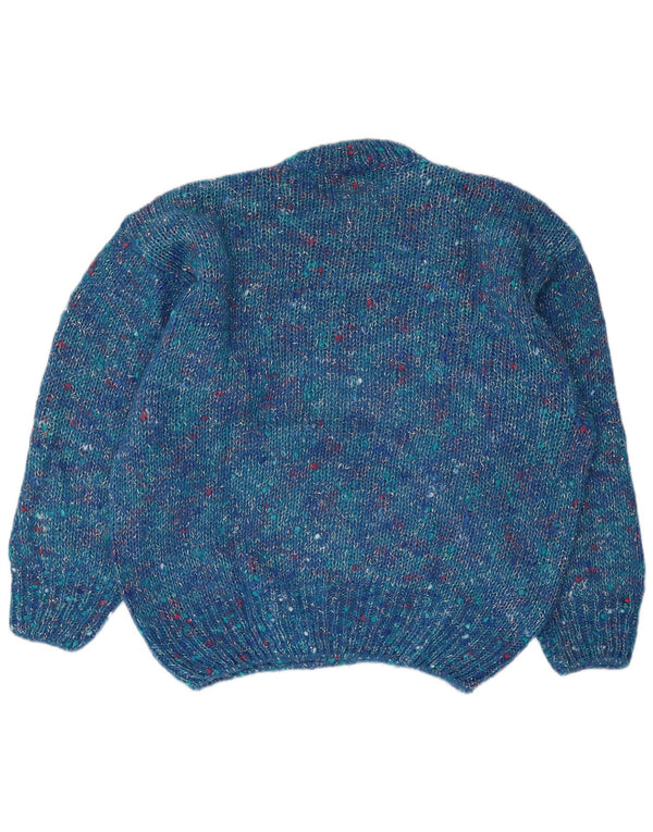 Vintage Damen Pullover mit grafischem Rundhalsausschnitt, Gr. 16, groß, blau gefleckt