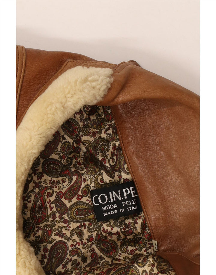 Vintage Herren Militär-Zweireiherjacke UK 40 Großes beiges Leder