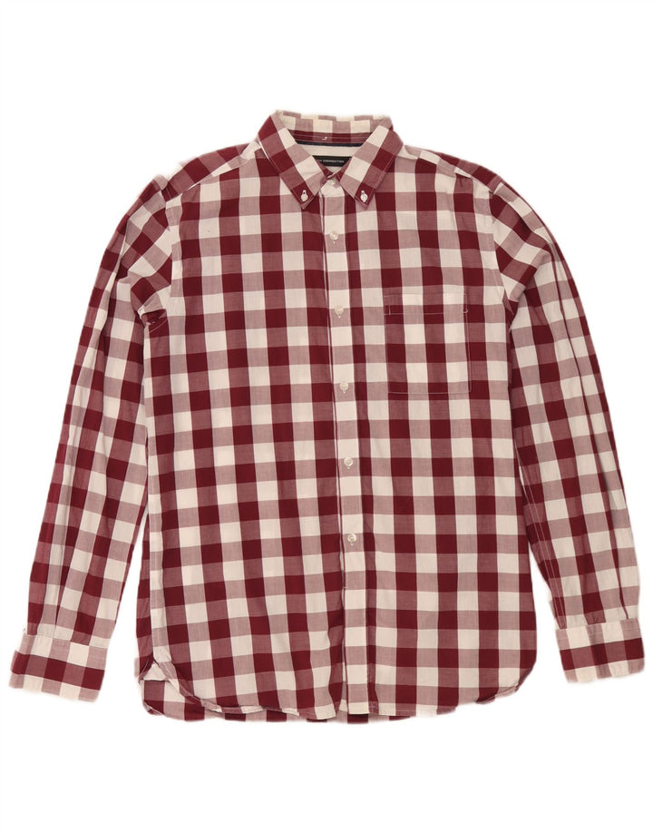 French Connection Herren-Hemd, mittelgroß, Burgunderrot, Gingham-Baumwolle
