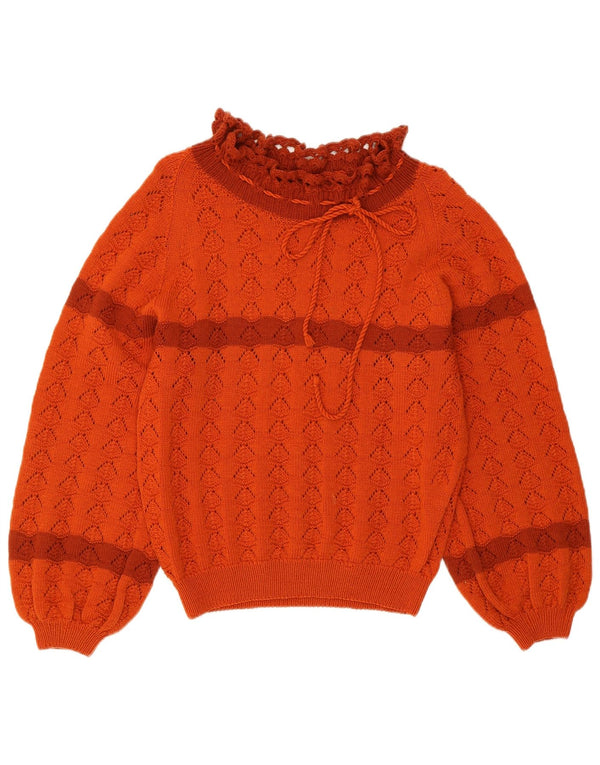 VINTAGE Damen Crop Turtle Neck Pullover Pullover UK 10 Small Orange gestreift